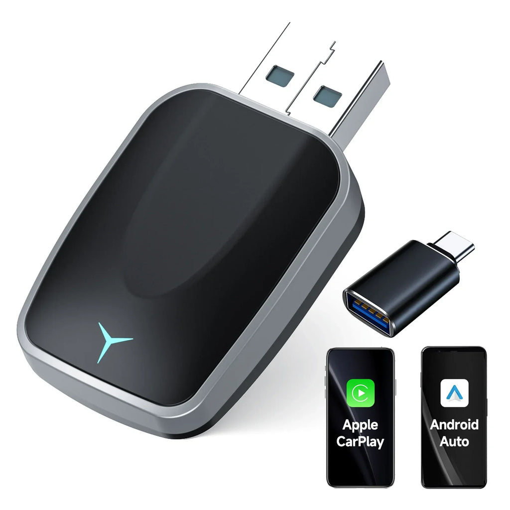 Wired to Wireless CarPlay Android Auto Adapter Black